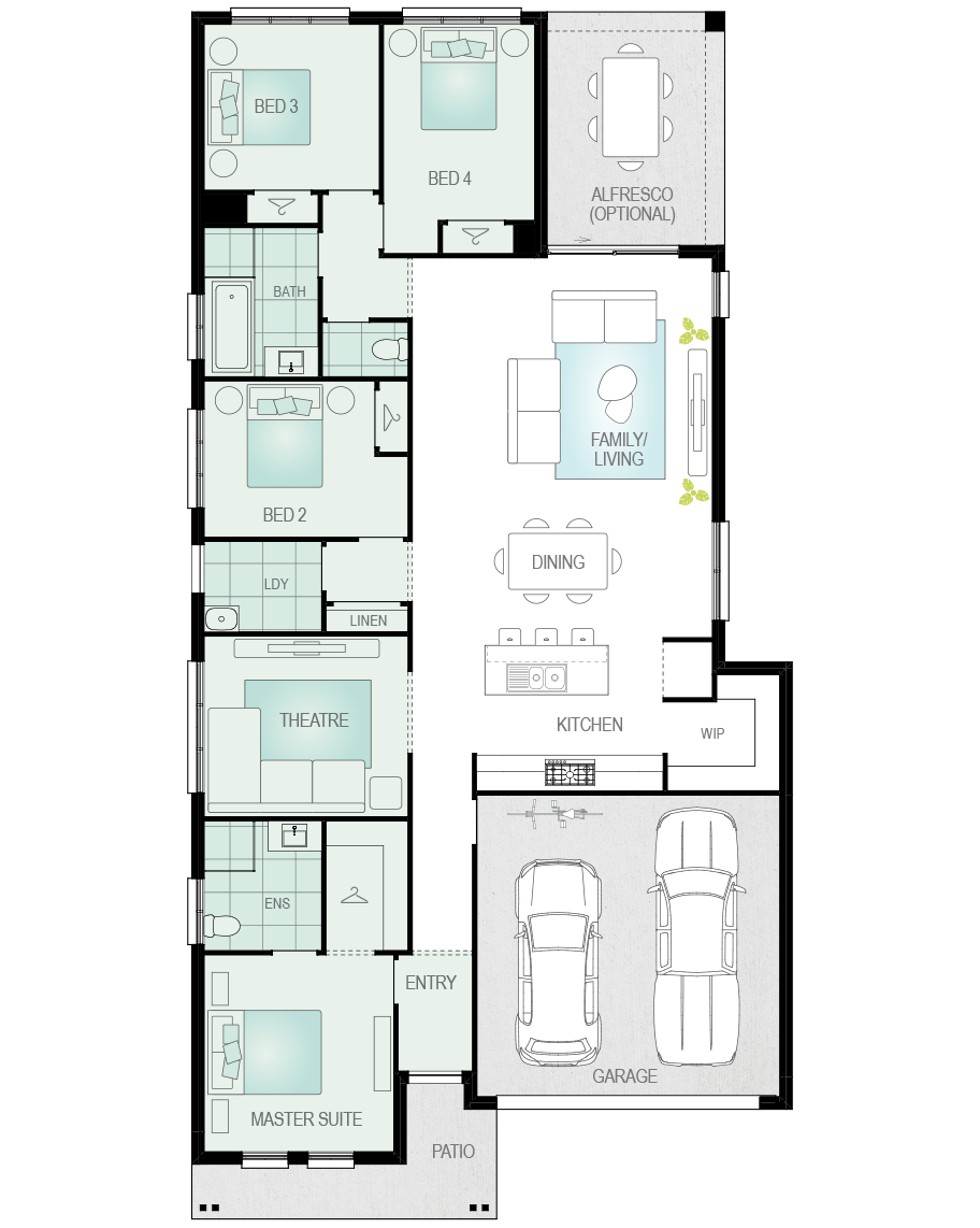 single storey home design mallorca floorplan upgrade mirrored master suite rhs