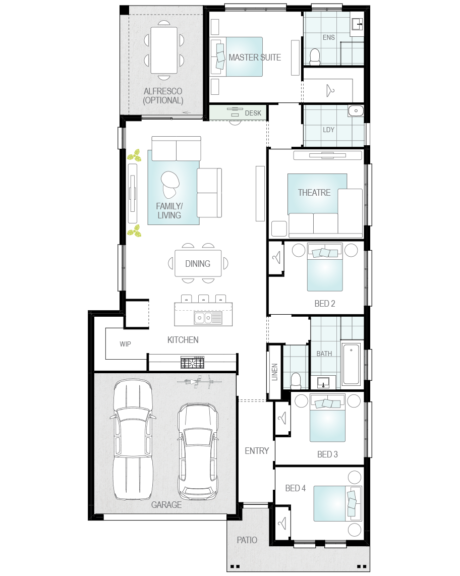 single storey home design mallorca floorplan upgrade option study desk rhs