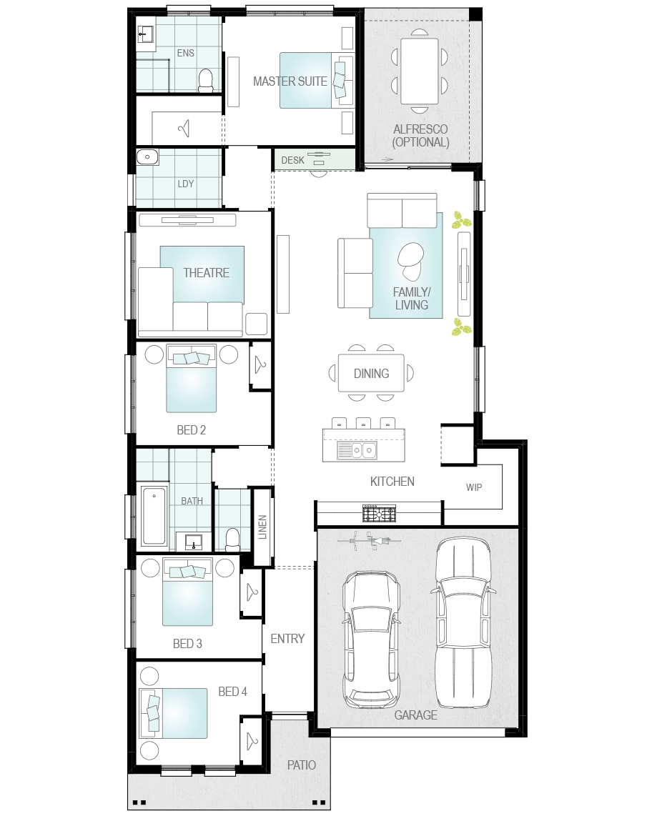 single storey home design mallorca floorplan upgrade option study desk rhs