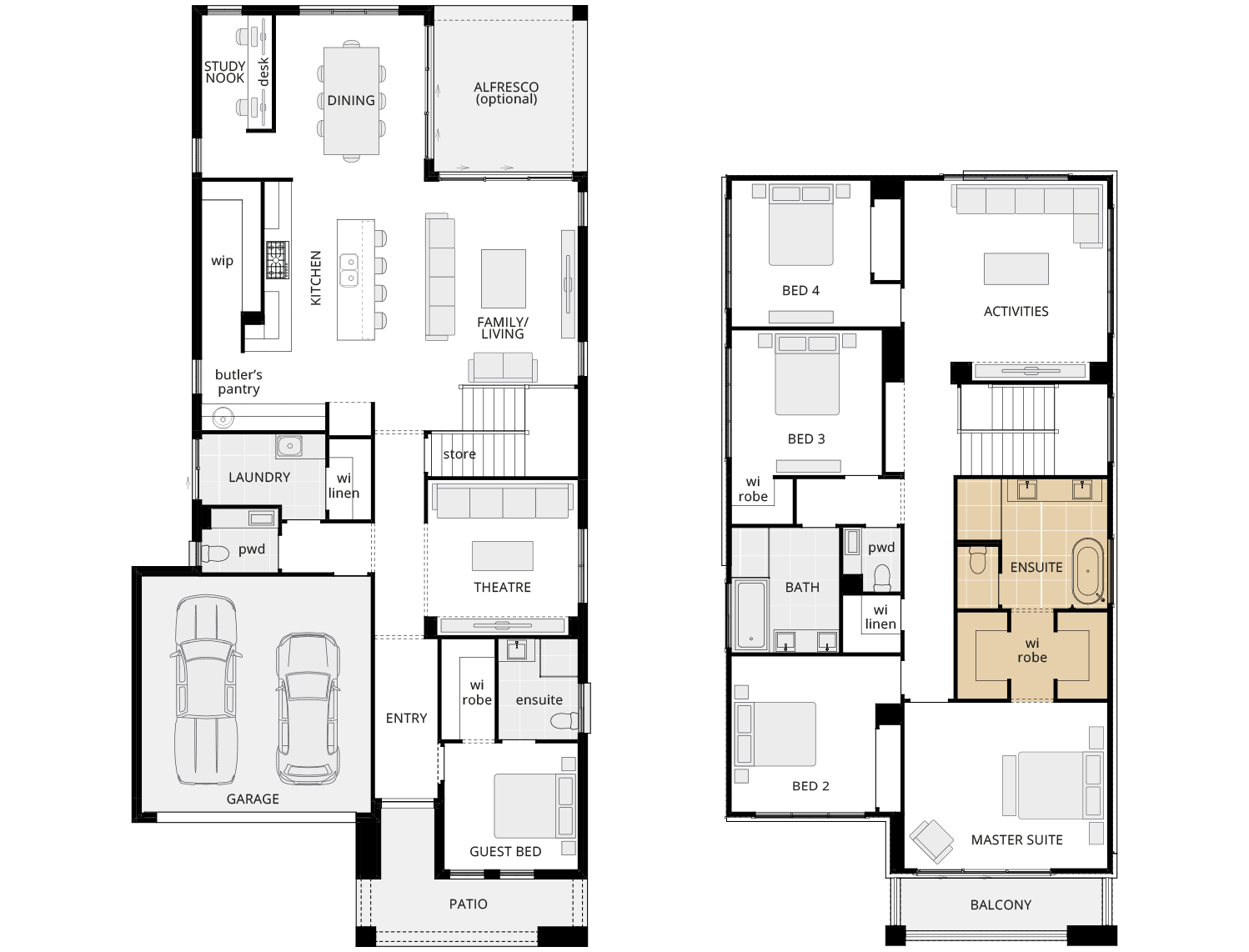 two storey home design manhattan 38 option floorplan alternate ensuite and walk-in robe