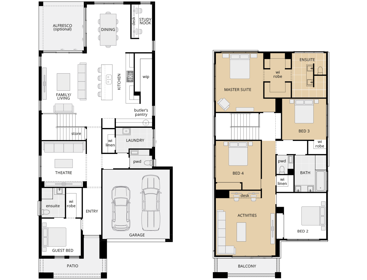 two storey home design option floorplan manhattan 38 w=mirroed master rhs