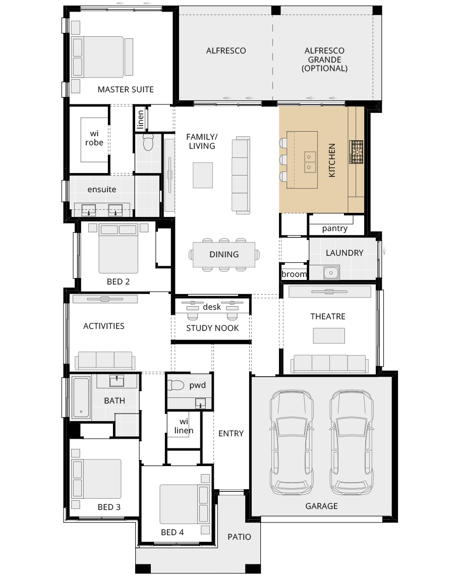 single storey home design miami classic floorplan option alternate kitchen layout a rhs