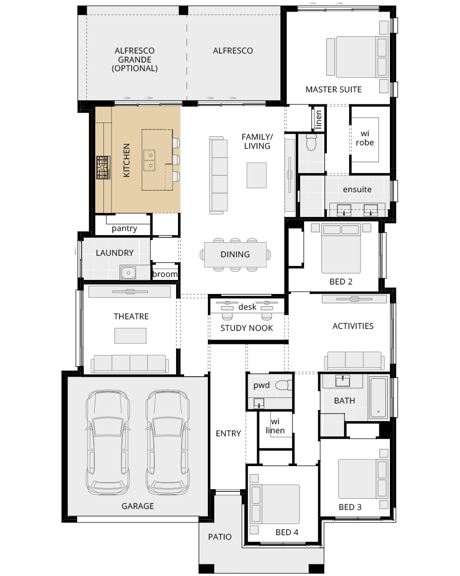 single storey home design miami classic floorplan option alternate kitchen layout b rhs