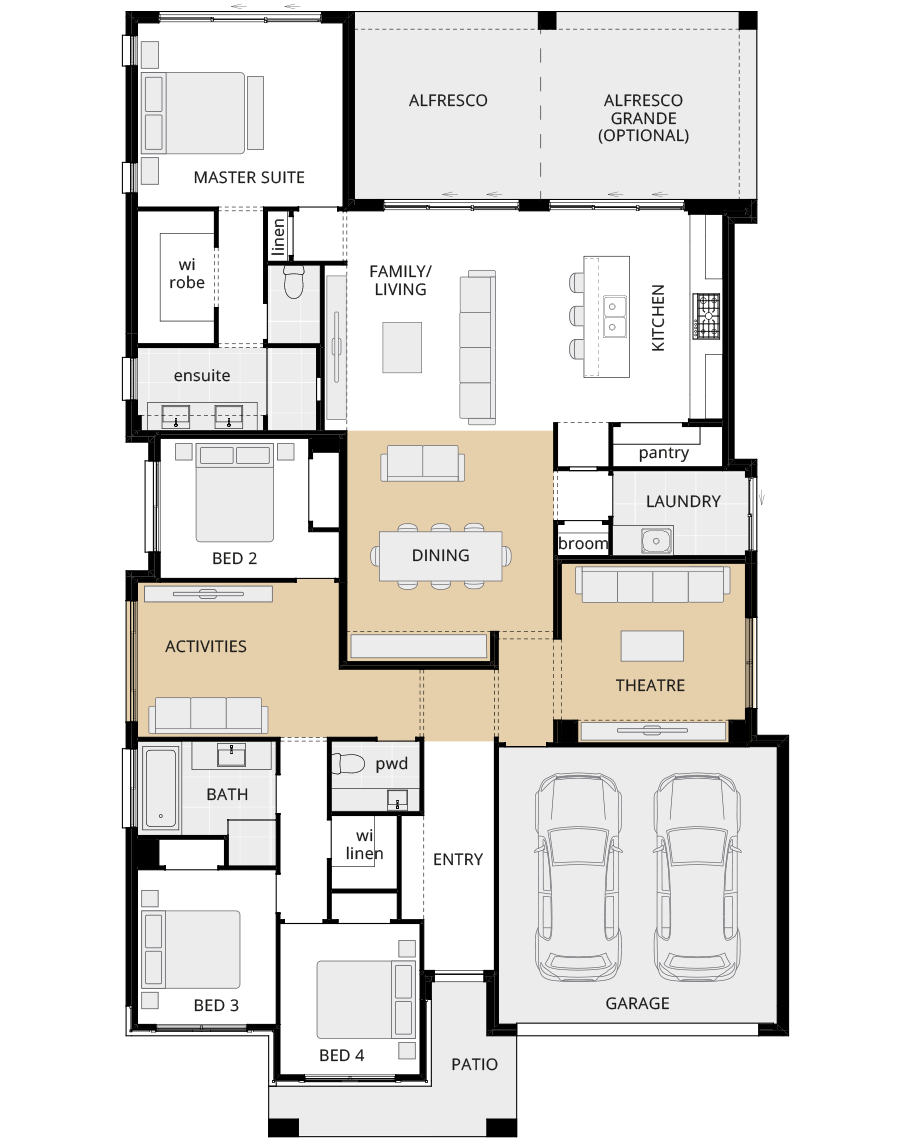 single storey home design miami classic floorplan option larger family and dining rhs