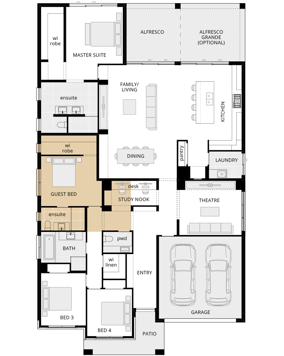 single storey home design miami exectuive floorplan option guest bed rhs