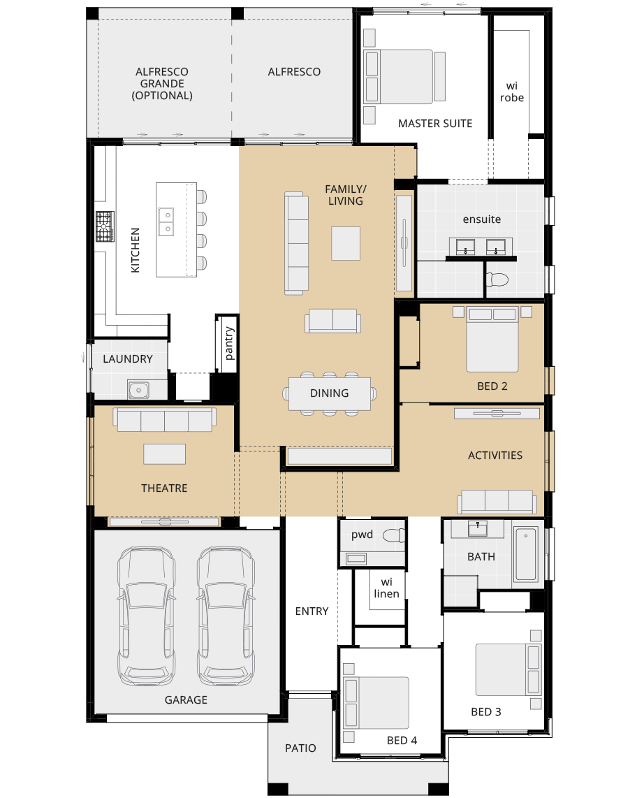 single storey home design miami executive floorplan option large family and living rhs
