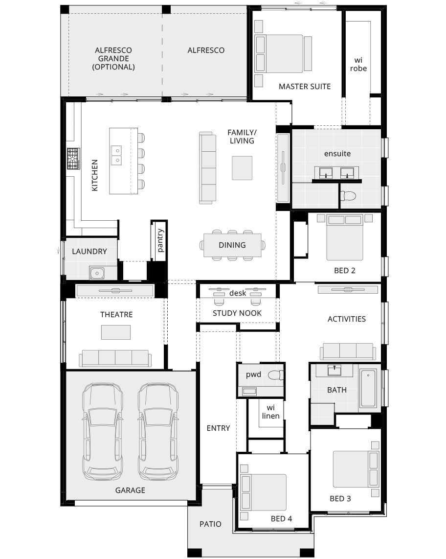 single storey home design miami executive standard floorplan rhs