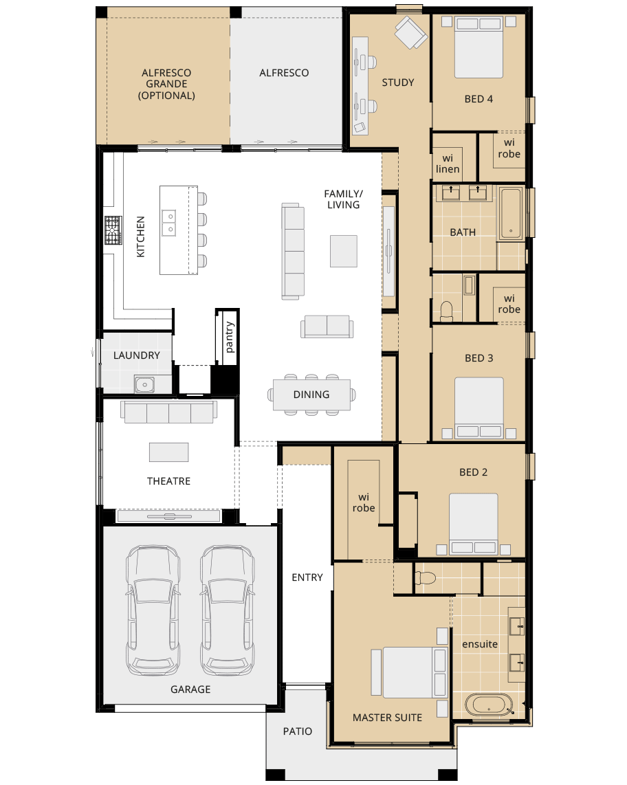 single storey home design miami grande floorplan option front master suite rhs