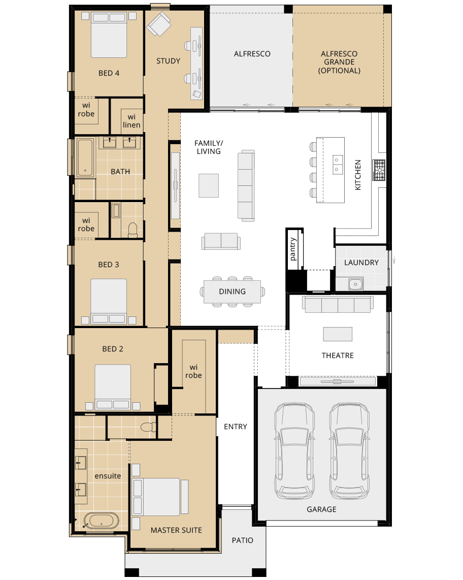 single storey home design miami grande floorplan option front master suite rhs