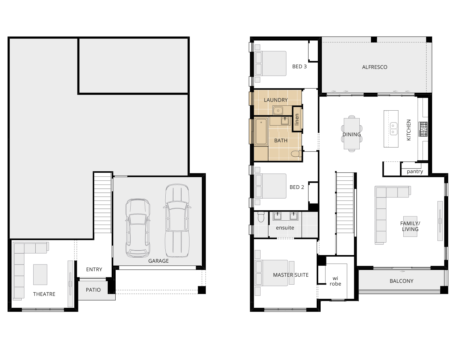 3 bedroom split level house design monterey floorplan with alternate bathroom layout rhs