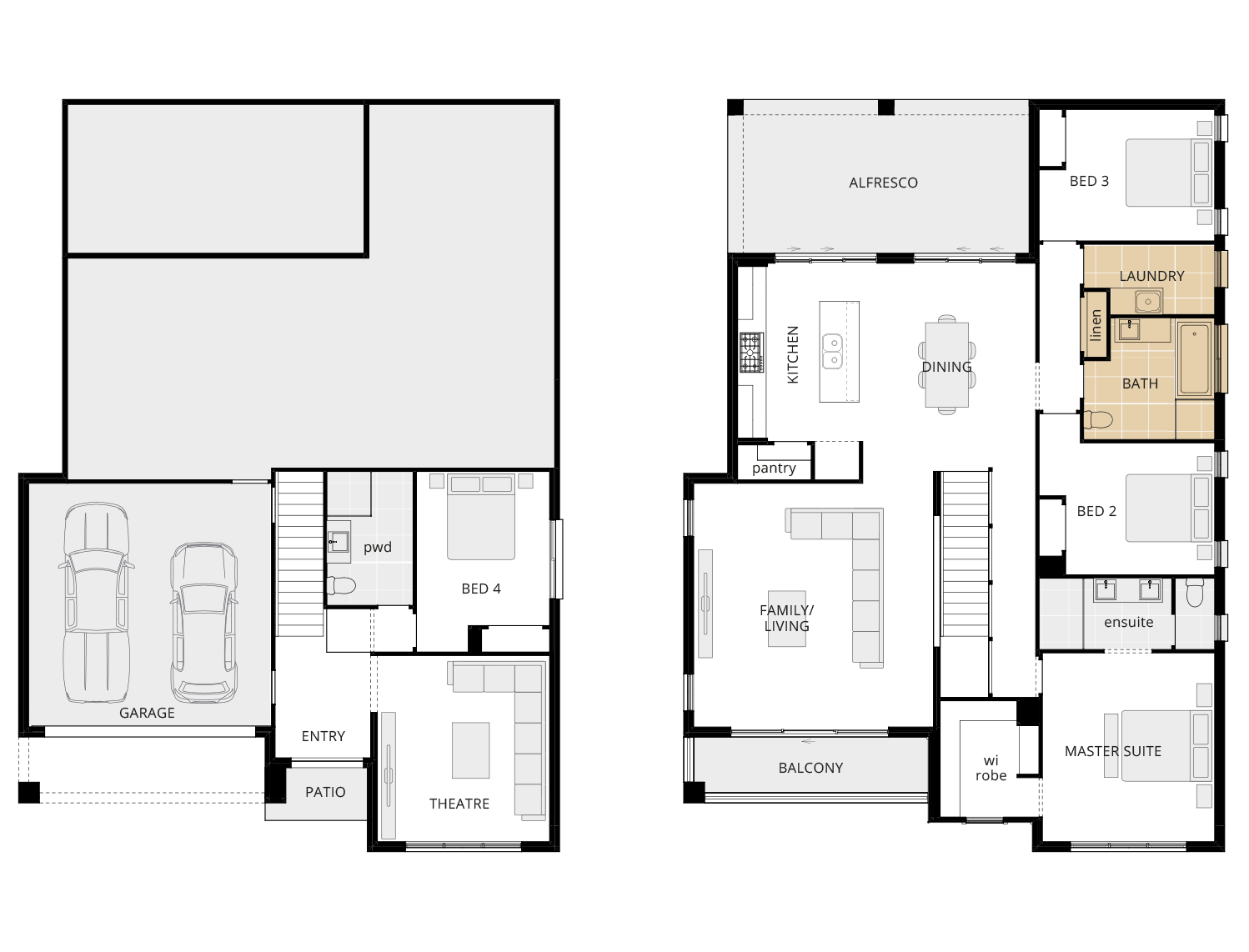 4 bedroom split level house design monterey floorplan with alternate bathroom layout rhs