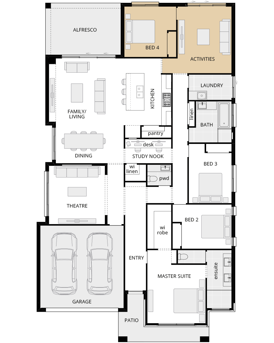 single storey home design retreat classic floorplan option alternate activites rhs