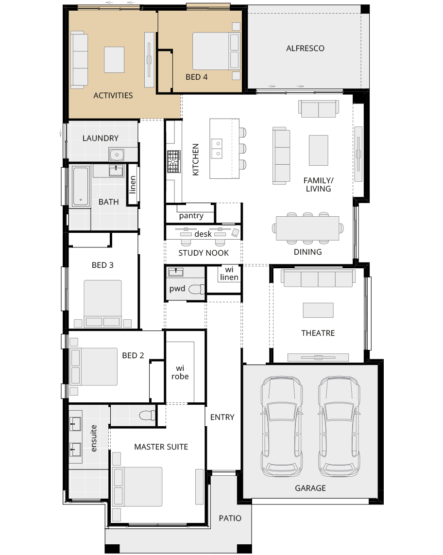 single storey home design retreat classic floorplan option alternate activites rhs