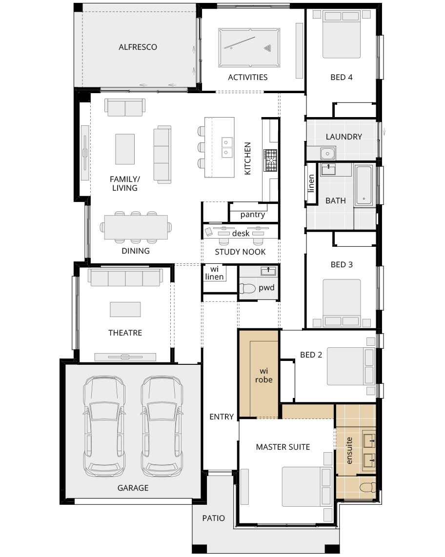 single storey home design retreat classic floorplan option alternate ensuite including recess to master suite rhs