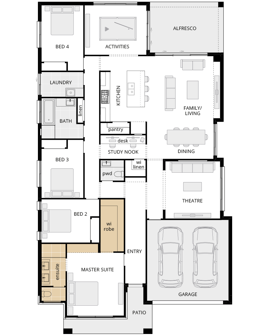 single storey home design retreat classic floorplan option alternate ensuite including recess to master suite rhs