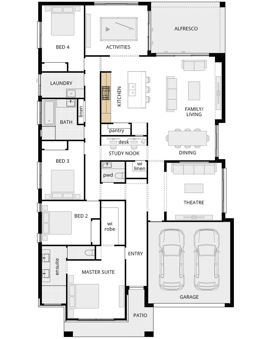 single storey home design retreat classic floorplan option alternate kitchen layout rhs