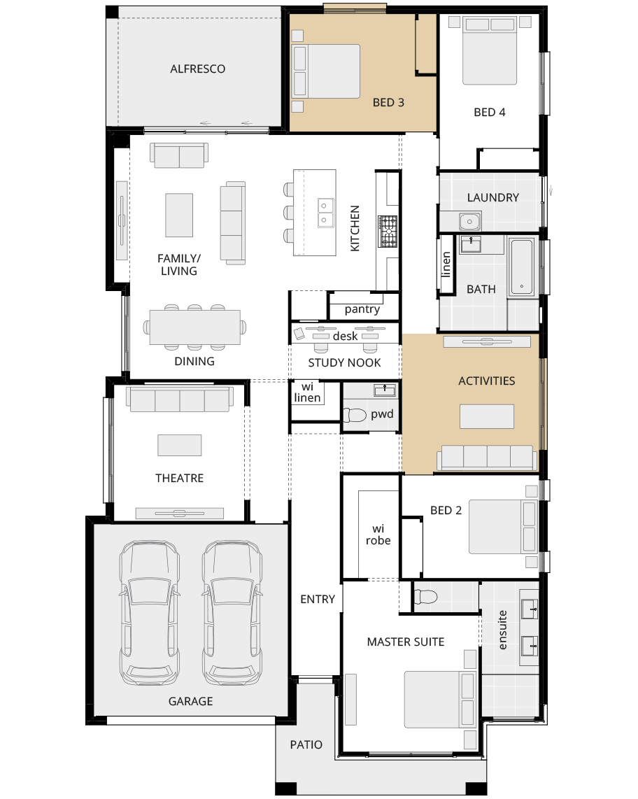 single storey home design retreat classic floorplan option side activities rhs
