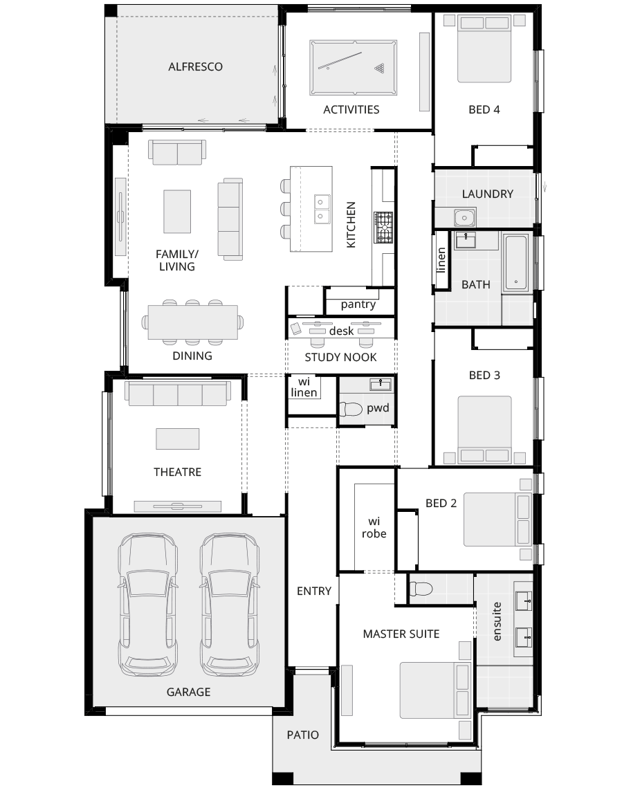 single storey home design retreat classic floorplan rhs