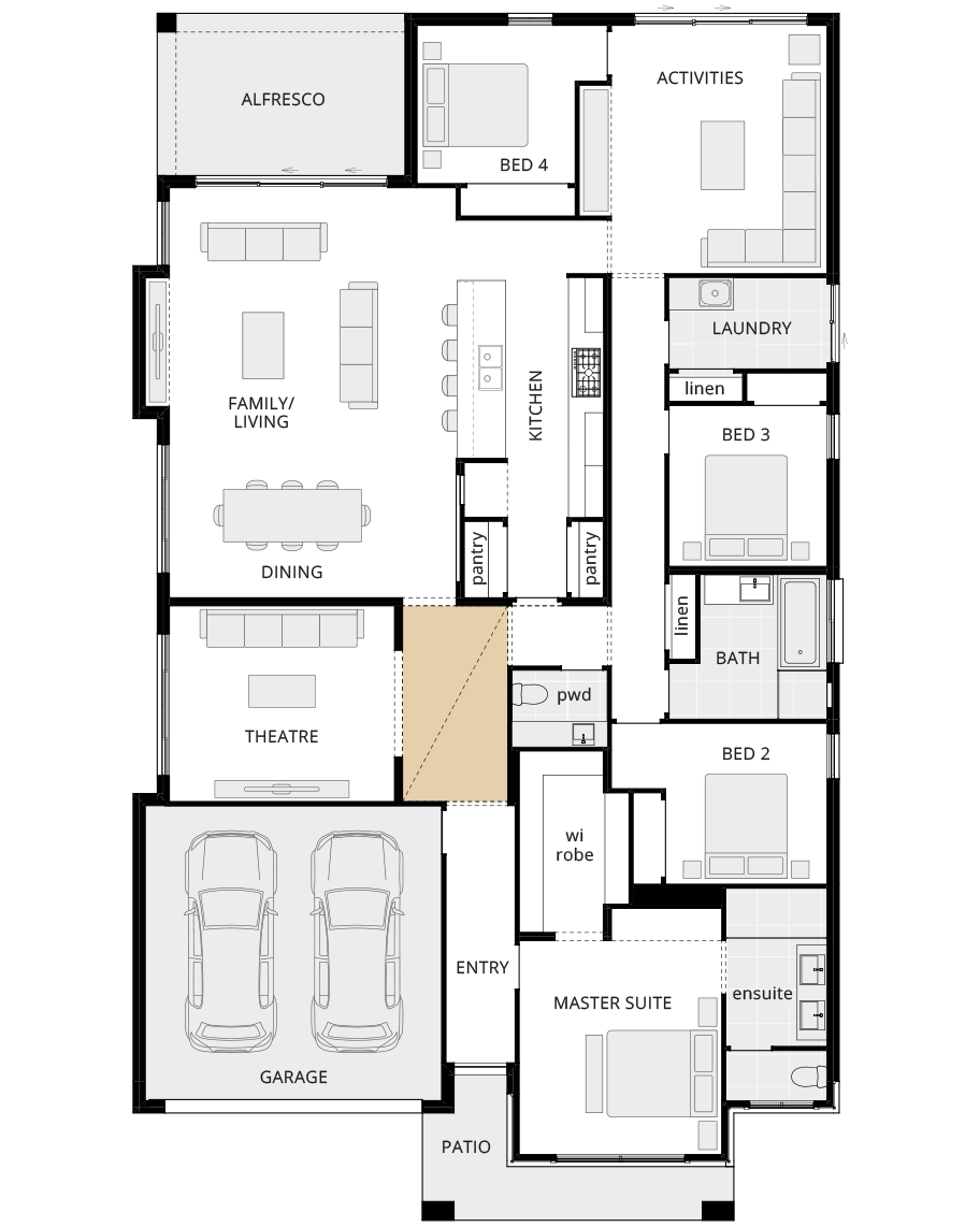 single storey home design retreat encore option floorplan 3m ceiling to foyer rhs