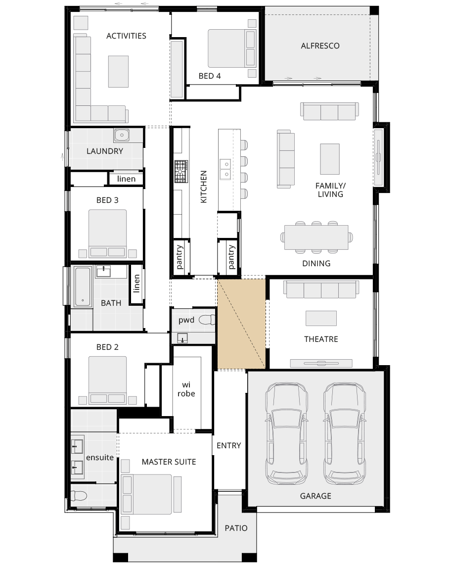 single storey home design retreat encore option floorplan 3m ceiling to foyer rhs