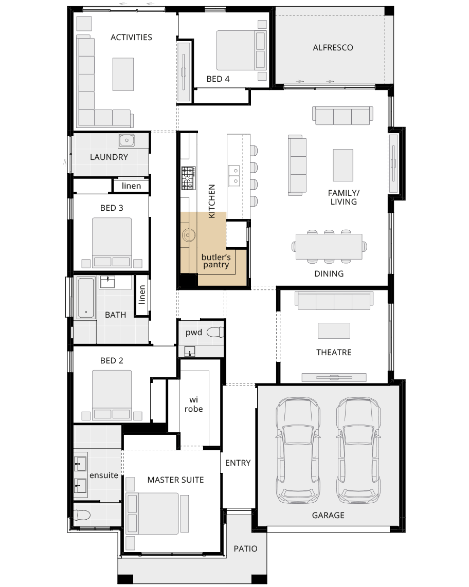 single storey home design retreat encore option floorplan butlers pantry b rhs