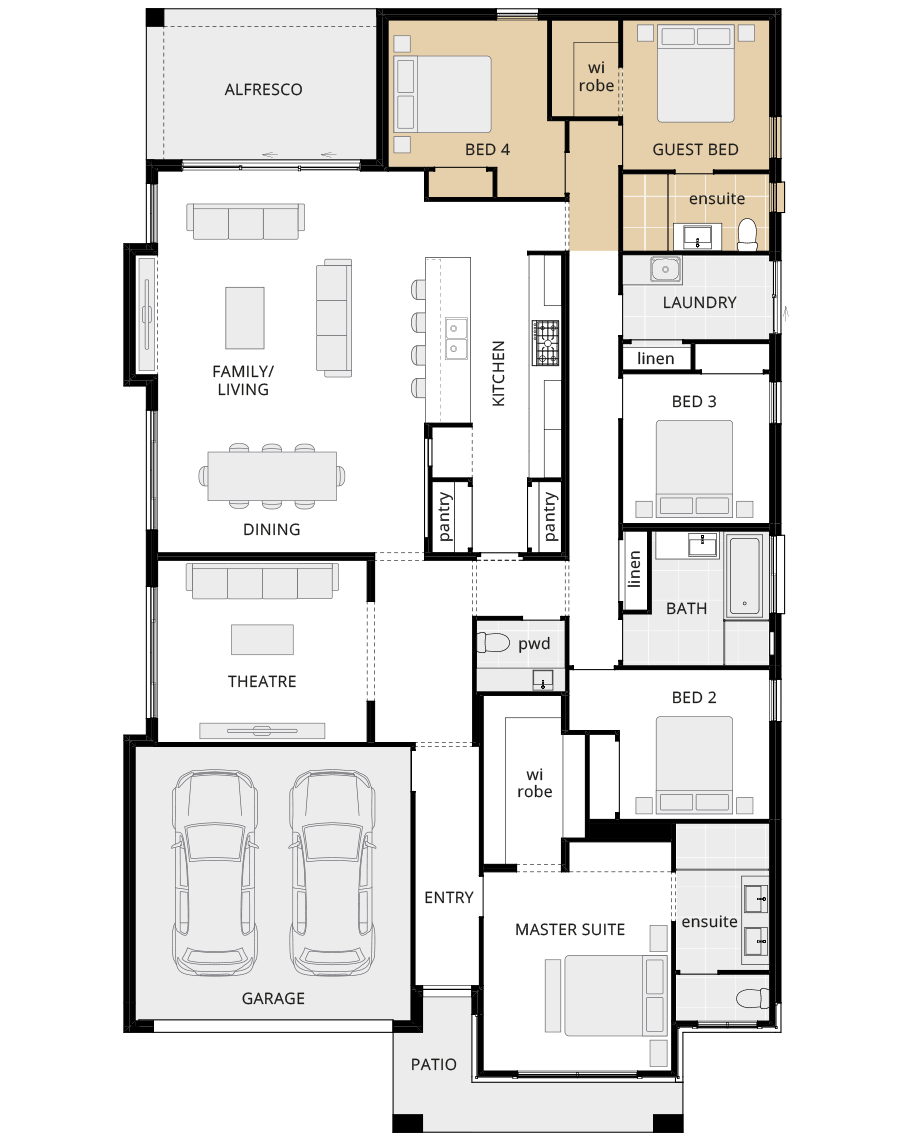 single storey home design retreat encore option floorplan guest bedroom rhs