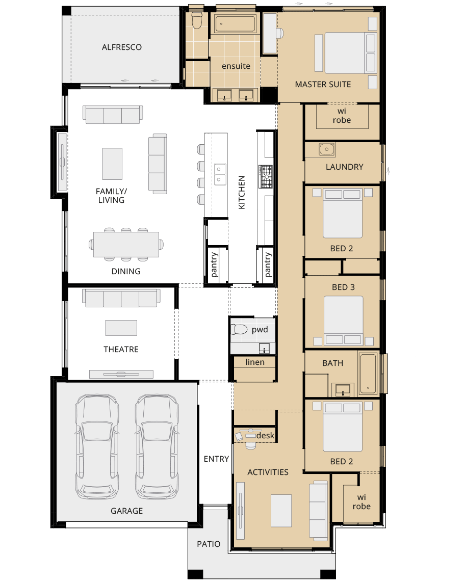 single storey home design retreat encore option floorplan mirrored master rhs