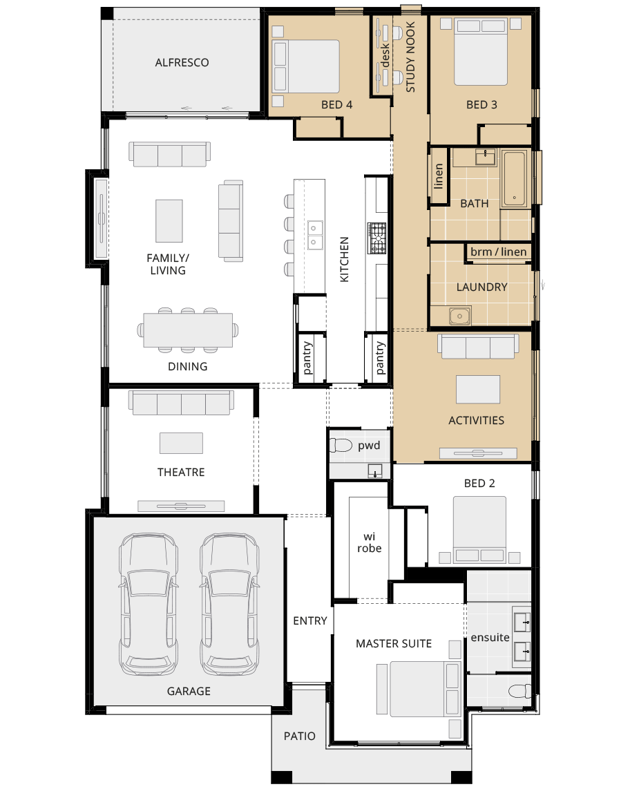 single storey home design retreat encore option floorplan side activities rhs