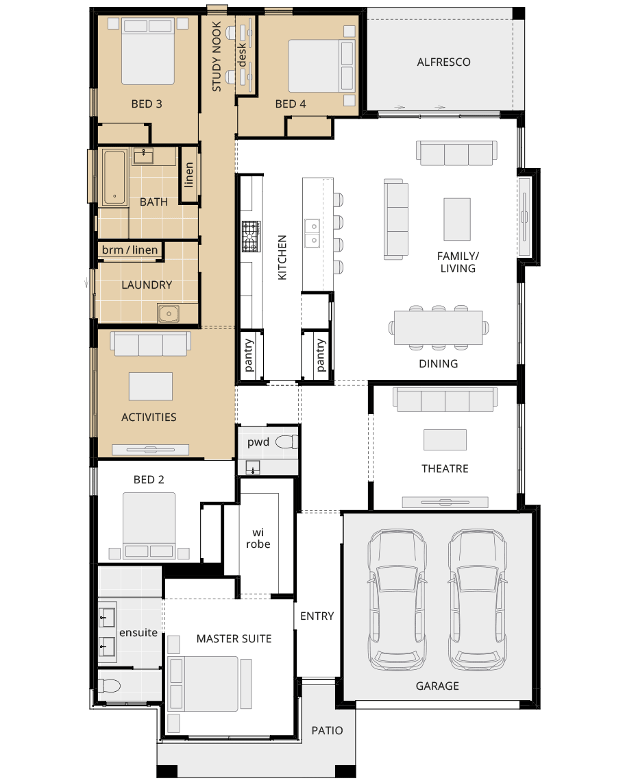 single storey home design retreat encore option floorplan side activities rhs