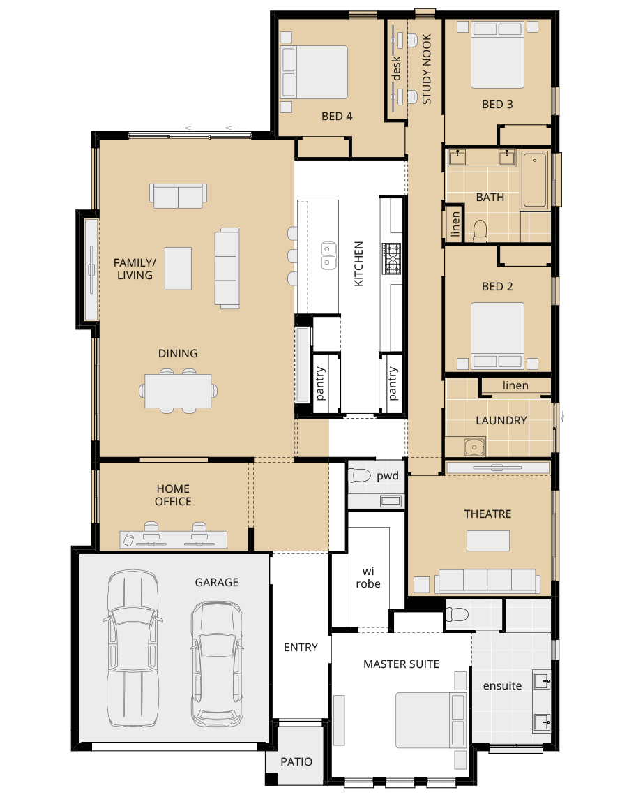 single storey home design retreat grande home office theatre study option rhs