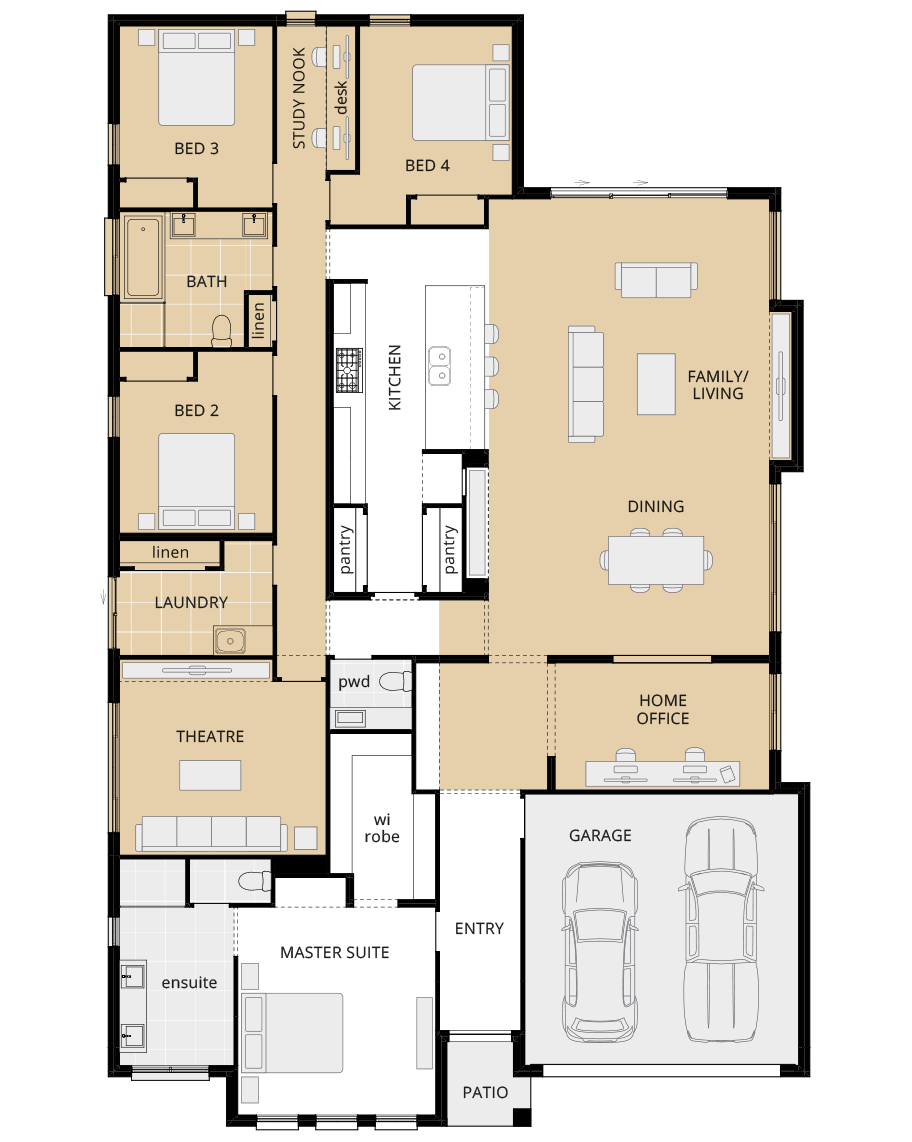 single storey home design retreat grande home office theatre study option rhs