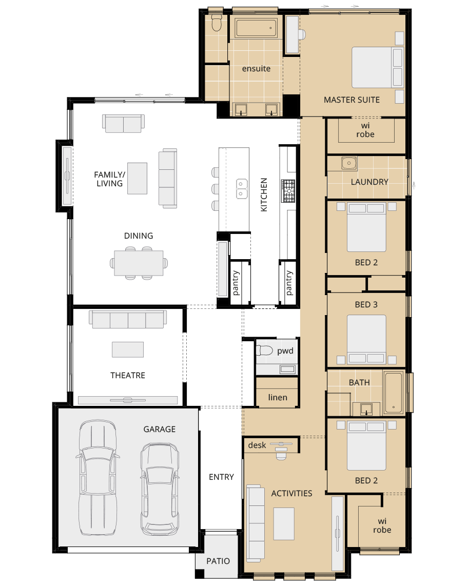 one storey home design retreat grande upgrade floorplan option mirrored master suite rhs