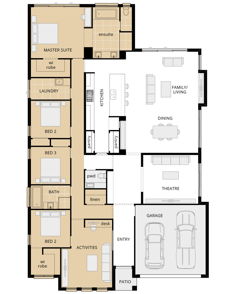 one storey home design retreat grande upgrade floorplan option mirrored master suite rhs