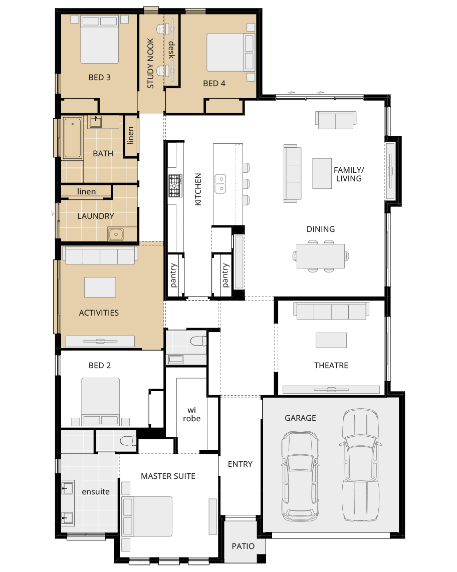 one storey home design retreat grande upgrade floorplan side activities rhs