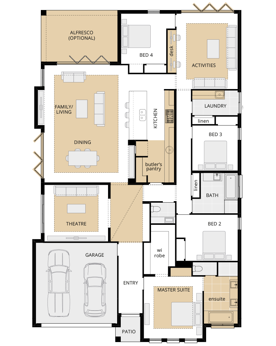 one storey home design retreat grande upgrade floorplan rhs 