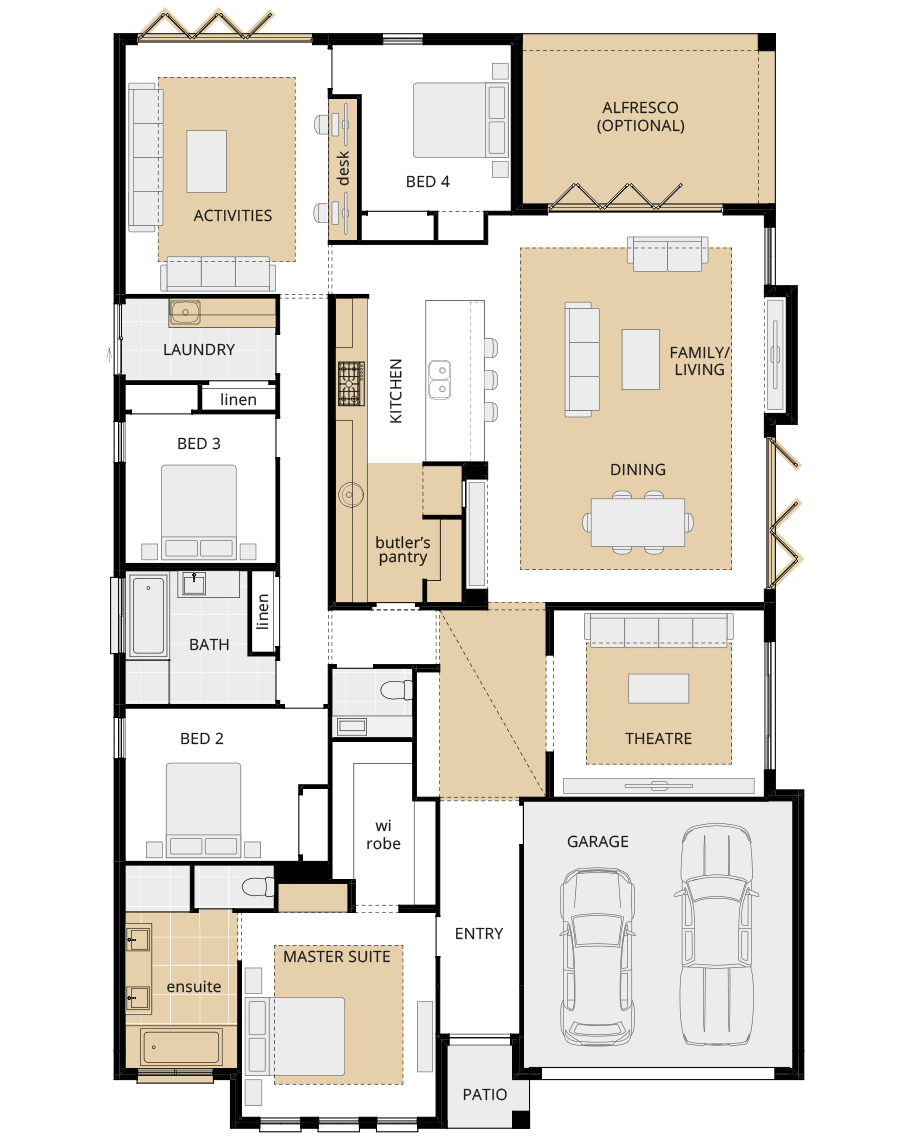 one storey home design retreat grande upgrade floorplan rhs 