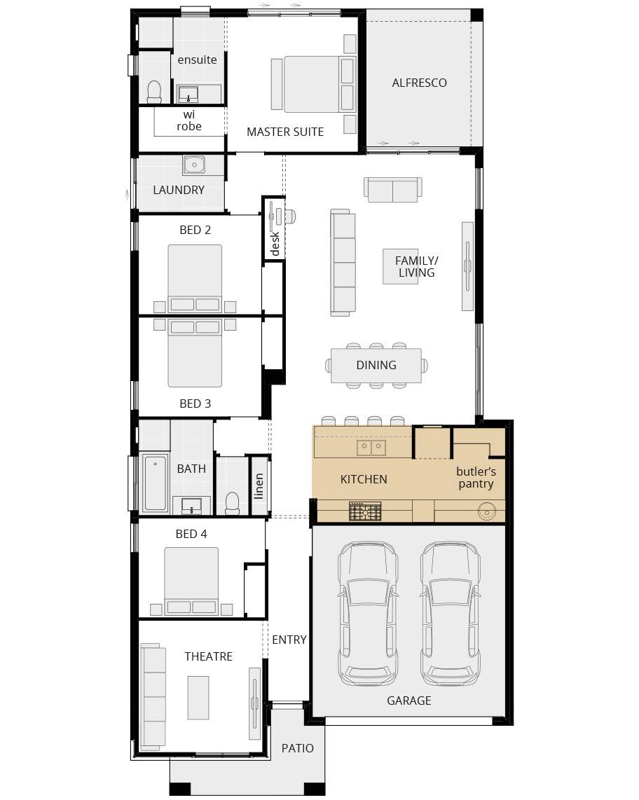 single storey home design riviera encore option floorplan alternate kitchen layout B rhs