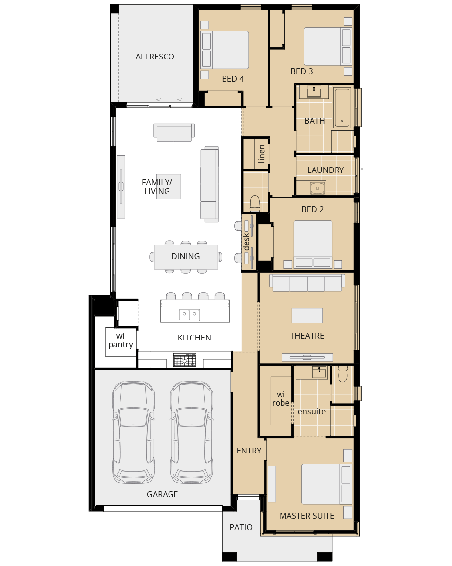 single storey home design riviera encore option floorplan mirrored master suite wing rhs
