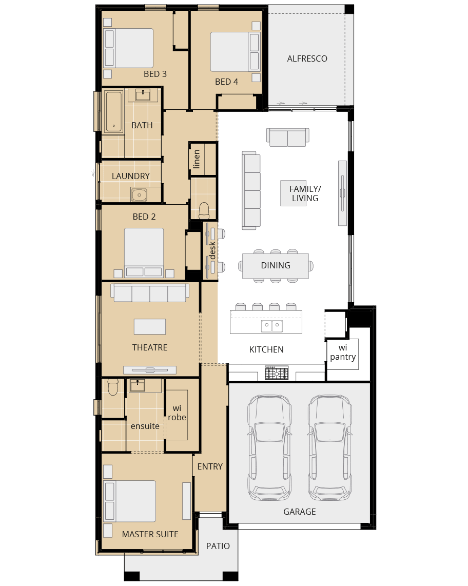 single storey home design riviera encore option floorplan mirrored master suite wing rhs