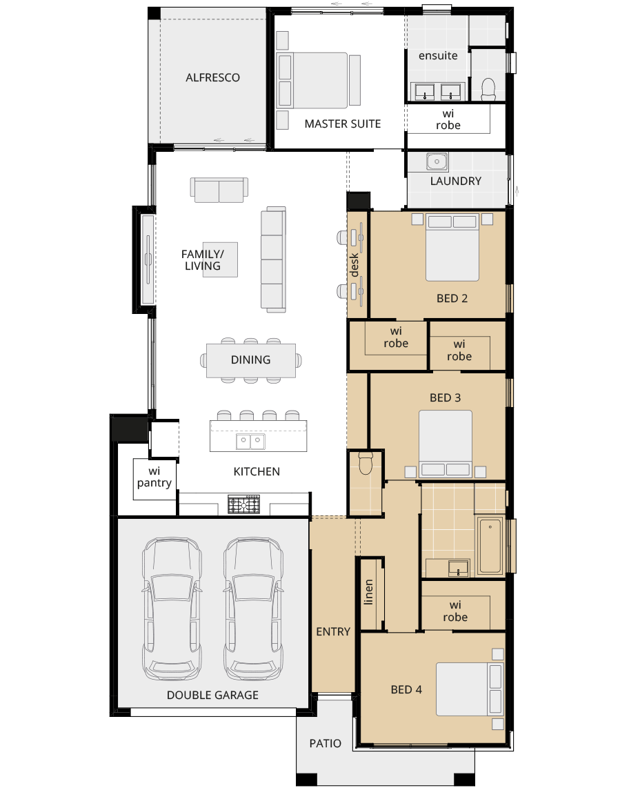 single storey home design riviera grande floorplan option mirrored master suite wing rhs
