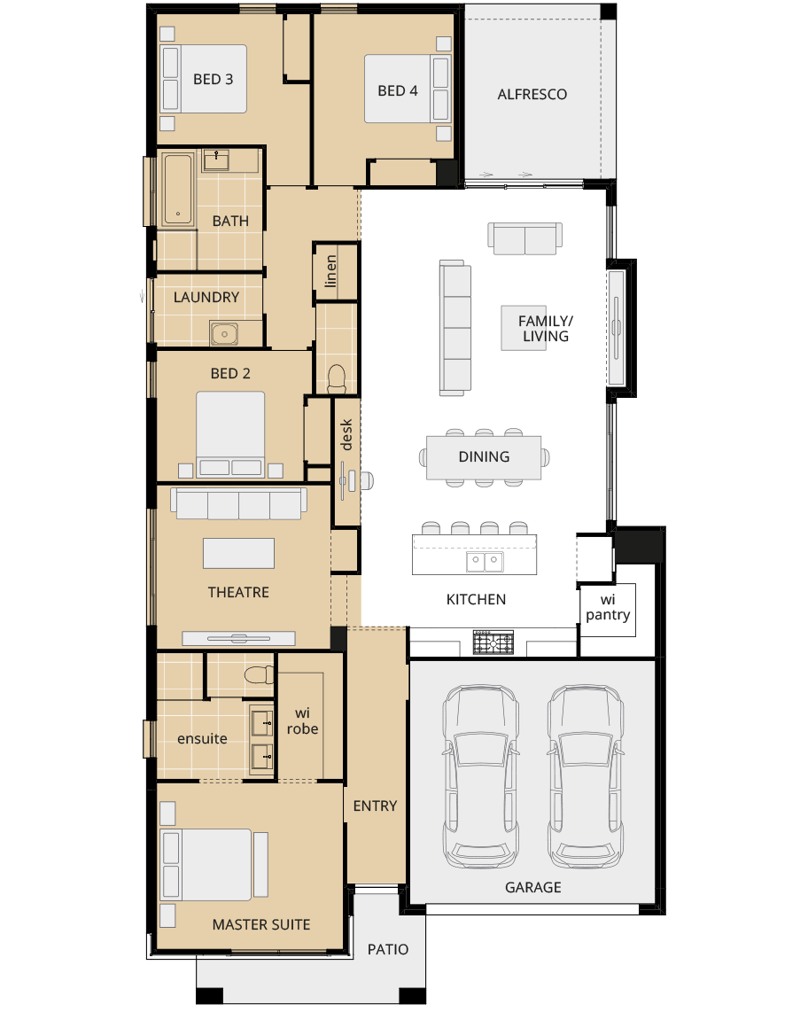 single storey home design riviera grande floorplan option mirrored master suite wing rhs