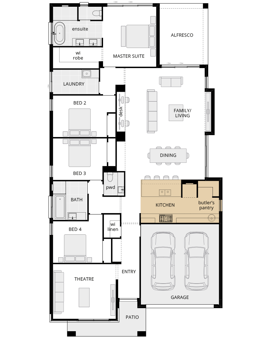 single storey home design riviera manor option floorplan kitchen layout A rhs