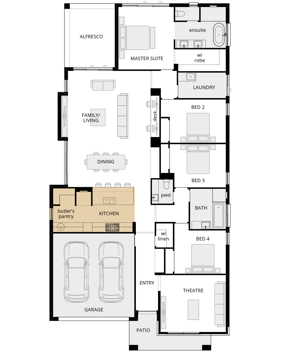 single storey home design riviera manor floorplan option kitchen layout b rhs