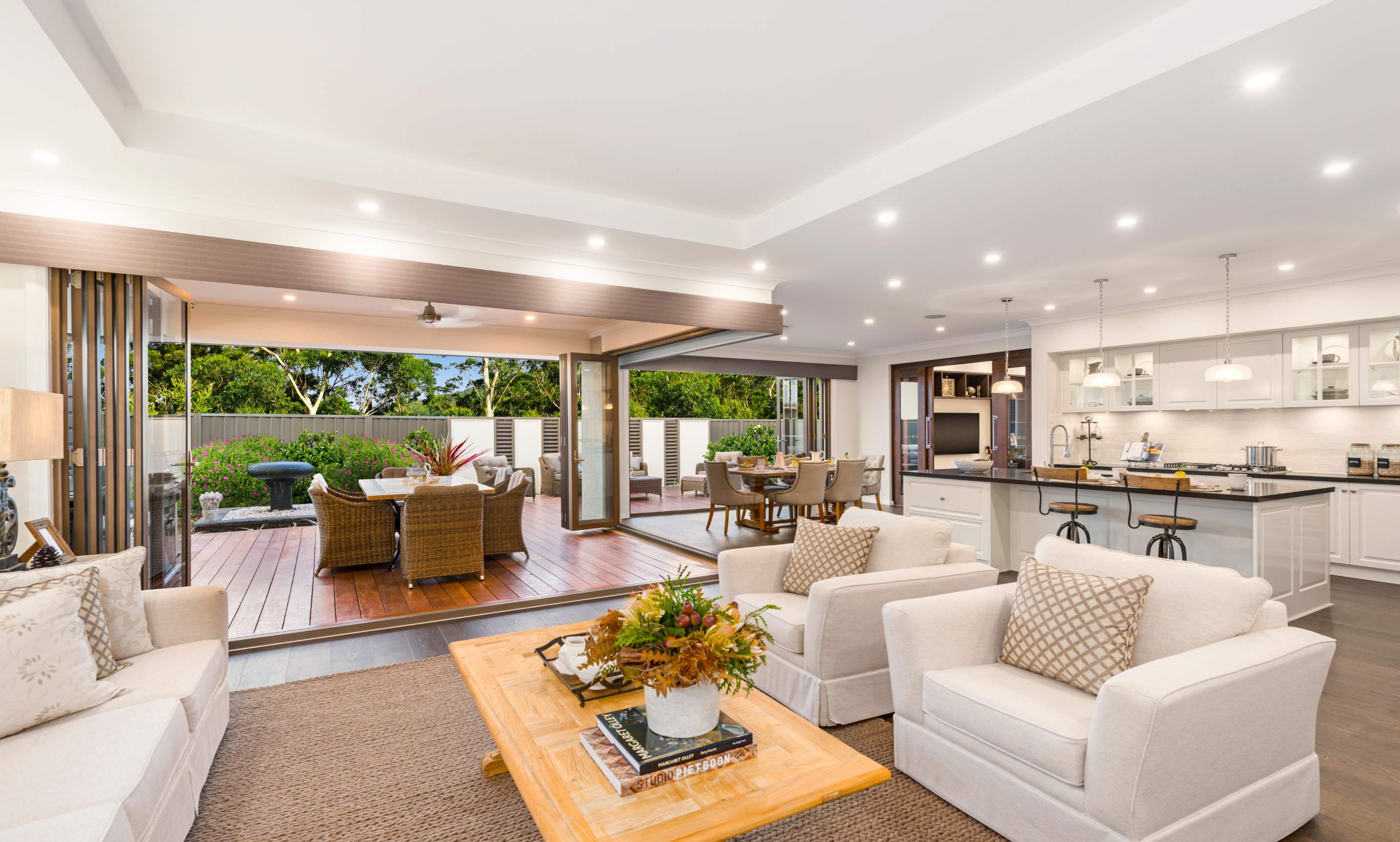 Living, Kitchen, Alfresco & Dining Room, San Marino Display Home, Calderwood - McDonald Jones
