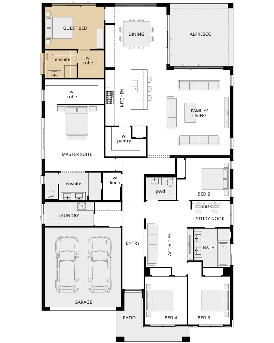 single storey home design san marino executive guest bedroom option rhs