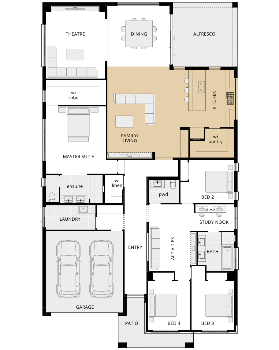 single storey home design san marino executive kitchen on external wall rhs