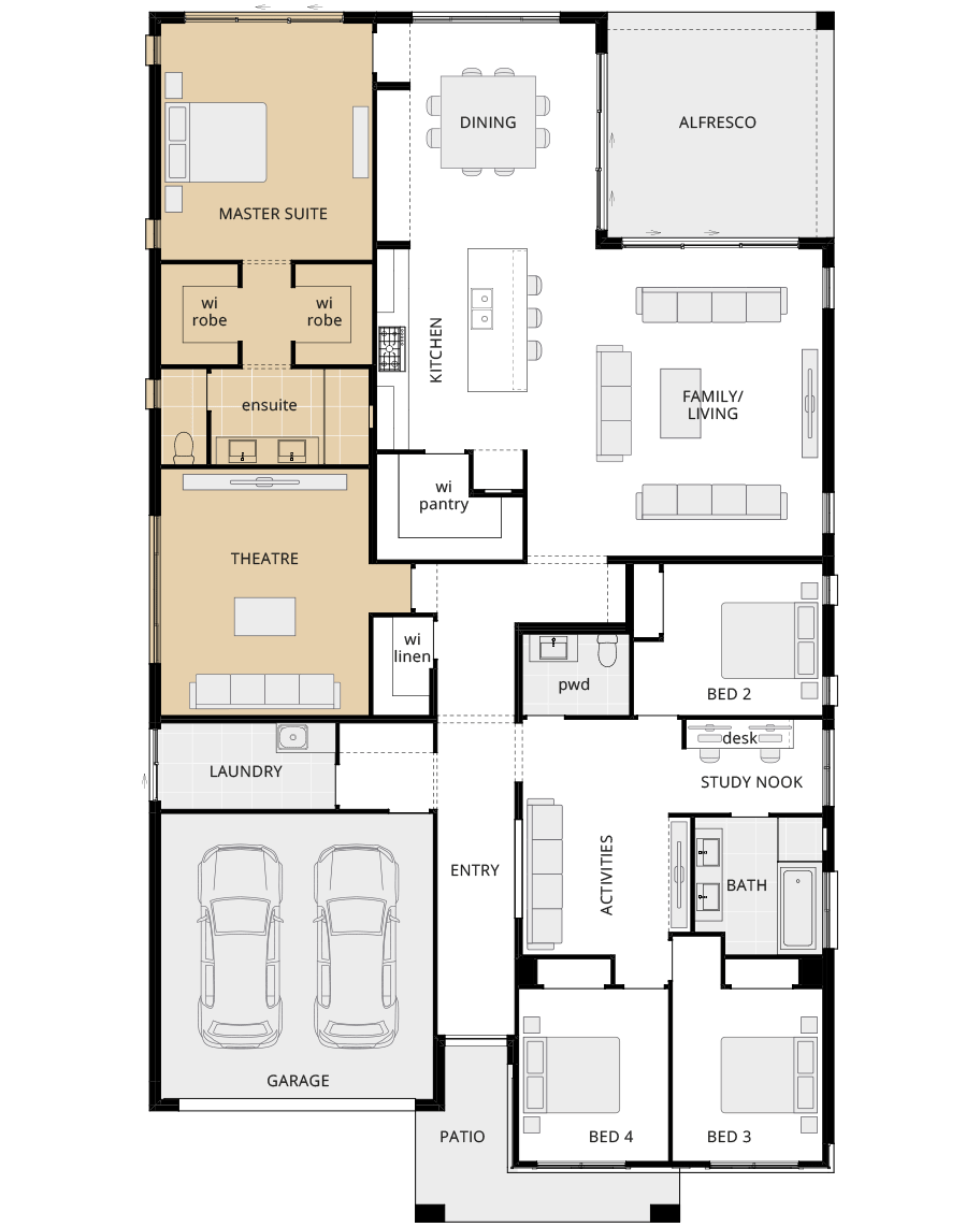 single storey home design san marino executive mirrored master suite rhs