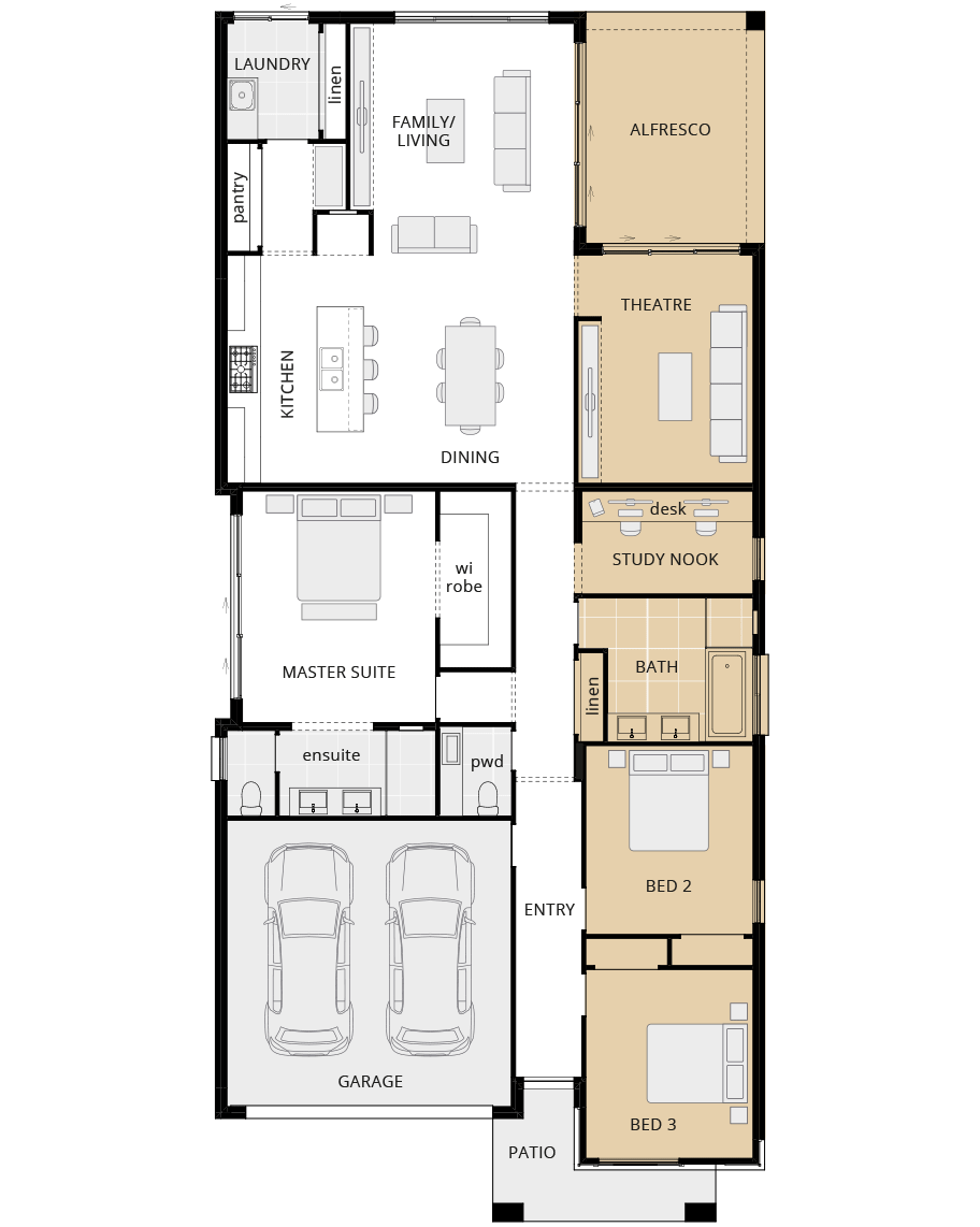 single storey home design santa fe encore option floorplan three bedroom with study rhs