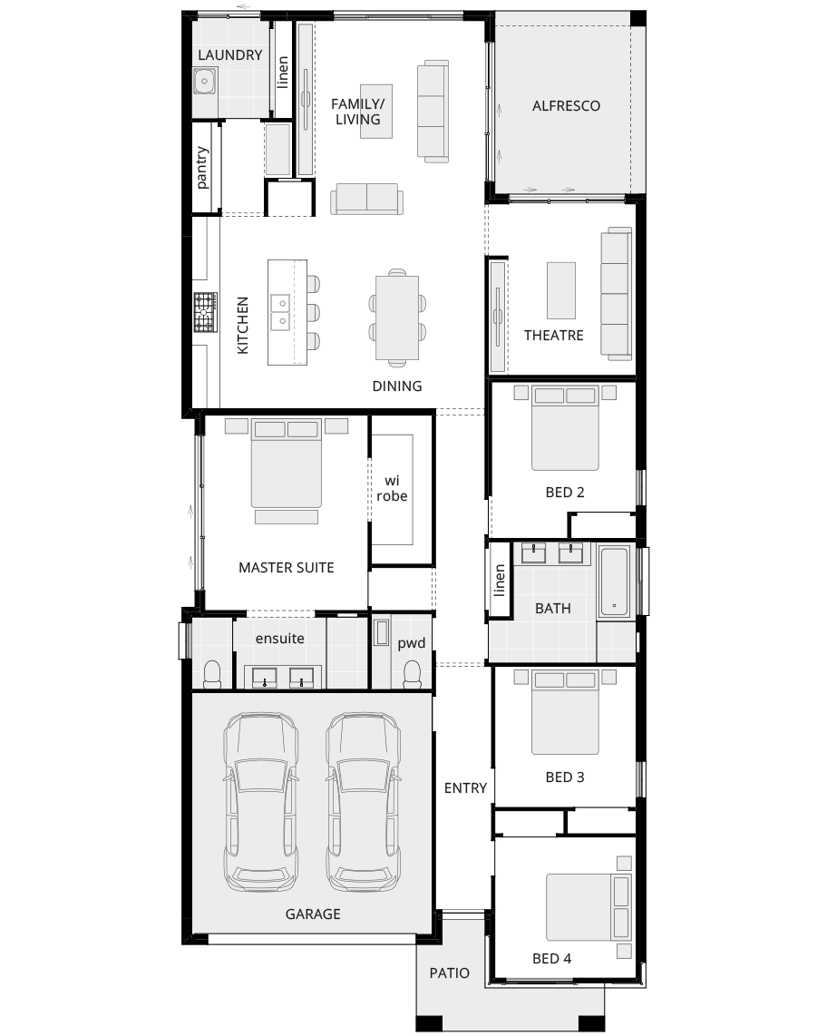 santa fe encore single storey home design standard floor plan rhs