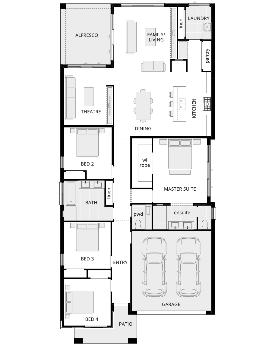 santa fe encore single storey home design standard floor plan rhs